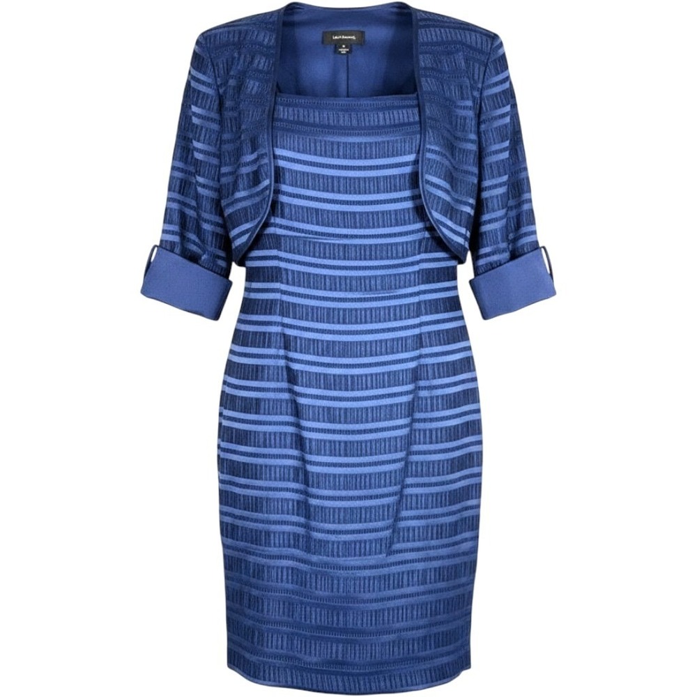 R&M Richards size 12 Royal Blue Textured Stripe Dress with Cropped Jacket